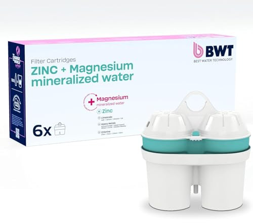 BWT filtros agua ZINC & MAGNESIO – Pack 6 | Filtro jarra compatible con jarra filtradora de agua | Purificador doméstico | Reduce cal, cloro, metales pesados | Hasta dureza de 14,9 °dH