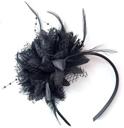 Bibi pour mariage noir – ShiningUU noir élégant pour femme | Pinces à cheveux plumes et fleurs, pince à cheveux en plumes pour mariage | Fête d'anniversaire pour femmes et filles, courses, thé au