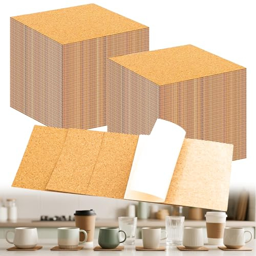 50 Stücke Selbstklebende Korkplatten - 10cm Quadratisch, 1mm Dicke | Kork Untersetzer für Getränke, Wanddekoration, Party & DIY Bastelarbeiten | Home Tischdekoration