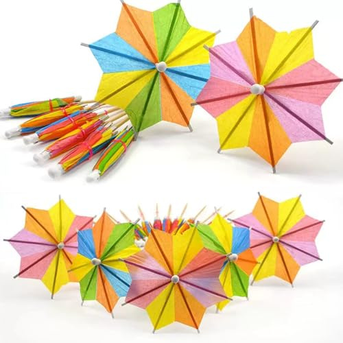 TSUOUKL 50 Piezas de Paraguas de cóctel para Bebidas,decoración de Fiesta Hawaiana Palillos de Dientes para Bebidas Palillos de cóctel para Cupcakes,10 cm Mini Paraguas de Papel