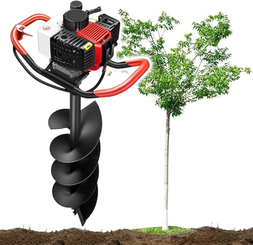 Post Hole Digger, 199CC 4 Stroke Gas Powered Auger with 3 Drill Bits for Farm and Garden, Portable Petrol Earth Ground Drill