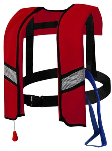 Gilet de sauvetage à gonflage automatique en nylon 150 N avec boucle réglable avec bandes réfléchissantes et sifflet tube supplémentaire pour adultes, enfants, sans réservoir d'essence (taille unique