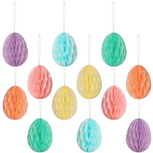 12 Stück Ostereier aus Seidenpapier zum Aufhängen, ostern deko, Osterei Wabenbälle aus Seidenpapier , ostern geschenke für Frühling Oster Party Deko Osterstrauß Osterstrauchdeko Bastelset