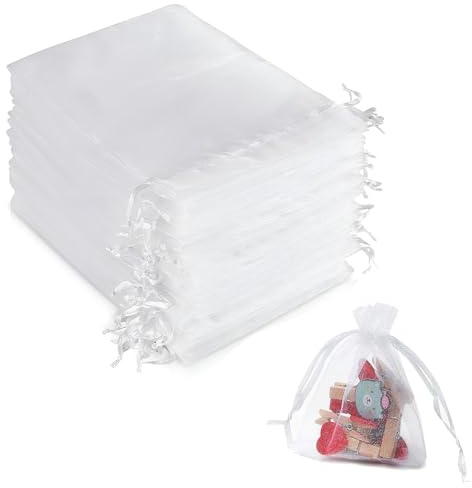 Hxjfnb 50 Stück Organzasäckchen,Organzasäckchen 15x20cm,Geschenksäckchen Mit Schnur,Weiß Schmuckbeutel,Kordelzug Geschenkbeutel Für Weihnachten,Hochzeit,Festival Party(15 x 20cm/50stk)