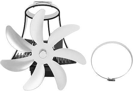 Segrehy Ventilador de estufa de leña, 7 aspas, silencioso, magnético, montaje en pared, ventilador para chimenea para estufa de leña, tubo de chimenea, distribución eficiente del calor, (Plata)