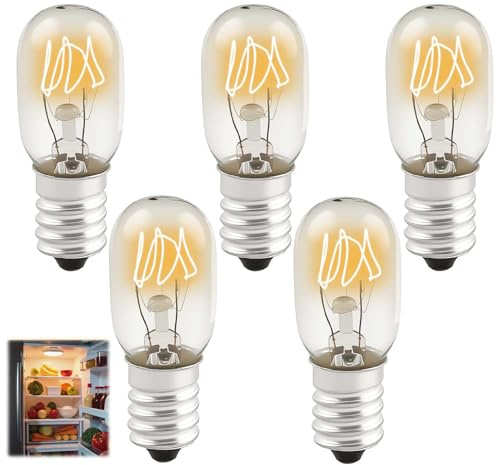 Fofuo 5 E14 15W Schraubglühbirnen, 230V, Warmweiß 2700K, T20, für Kühlschrank, Mikrowelle, Herdplatte, Küchenmaschine, Gefrierschrank, Kühlschränke