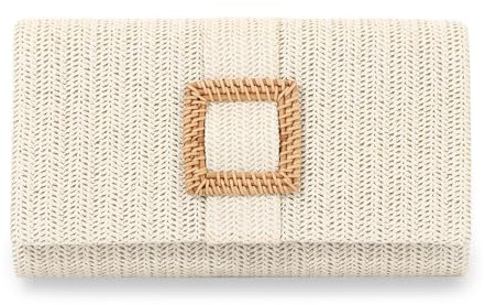 Ynport Crefreak Bolsa de Mano Tejida de Imitación de Paja para Mujer, Cartera Sobre de Verano para Playa y Noche Cruzada o de Mano