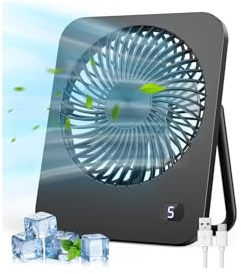 Desk Fan, 5 Speeds Small USB Fan (Non-Rechargeable), Mini Fan with Strong Airflow & Quiet Operation, 180° Rotation, Portable Desktop Fan for Office, Bedroom, Kitchens and Outdoor, Black