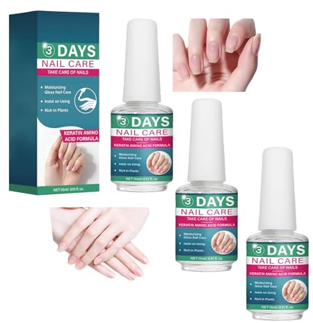 Tratamiento Fortalecedor de Uñas con Queratina y Aminoácidos, Nail Strengthener Polish, 3 Days Nail Care, Esmalte Transparente, Hidratante, para Uñas Débiles y Frágiles