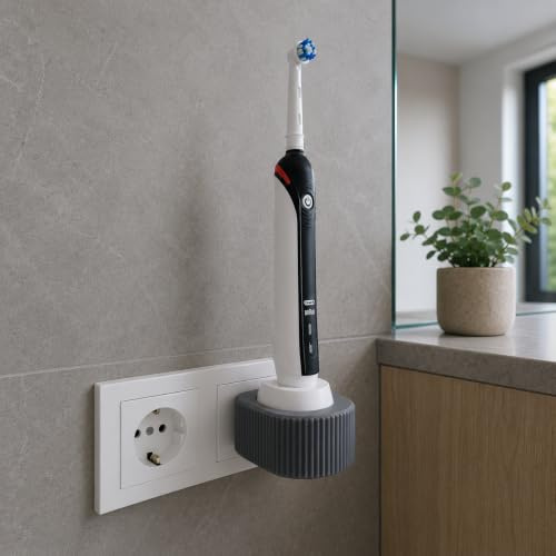 Soporte de Carga para Cepillo Oral-B en Enchufe de Pared | Instalación sin taladro, Ahorra espacio, Diseño compacto, Para baño, Fácil acceso