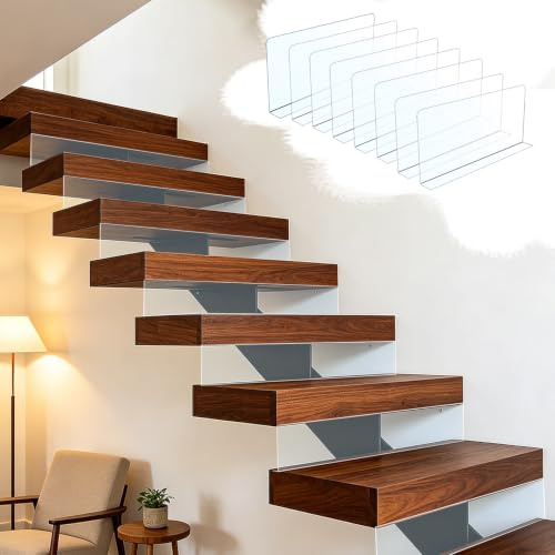 Protection Escalier Cache-contremarches Transparent Ouvert 6 8pcs, Barrière | Protection de Lit avec Coussin Auto-adhésif, Bloc-coussin Anti-chute, 50, 80, 90 Ou 100cm(8pcs,W60xH25cm (24x9.8in))