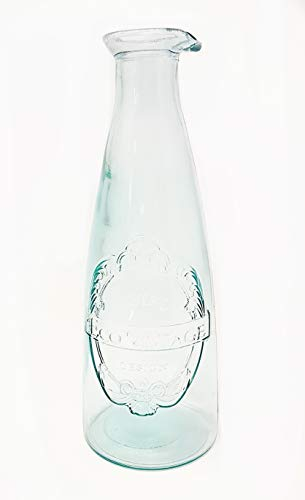 Verano Spanish Ceramics 100% Recycled Glass Eco Vintage Water Decanter Pourer Drinking Glasses & Tumblers - Decanter 1L 27cm
