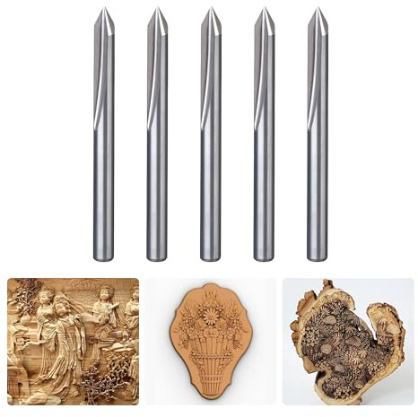 Huhao, fresa CNC, codolo da 0,3 cm, 2 scanalature, incisione dritta in carburo, punta da 0,1 mm, 5 pezzi, ø3.175 * 60°*0.1mm 5pcs