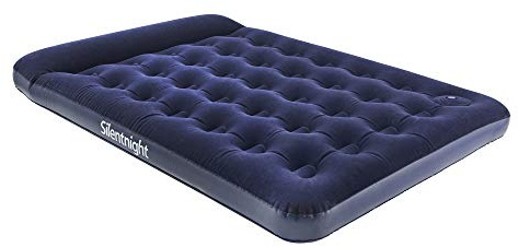 Silentnight Double Air Bed with Buil-In Foot Pump – Inflatable Flocked Blow Up Deep Premium Camping Mattress for Indoor and Outdoor Use with Beam Construction and Built In Pillow – 191x137x28cm, Blue