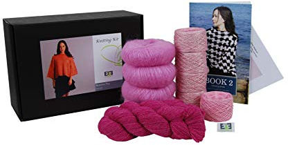 DesignEtte Strickset Beatrice Pullover Metallic Leinen Garn Super Kid Mohair Silk Blend Shetlands Wolle Pink Garn 2XL/3XL No-S-1819
