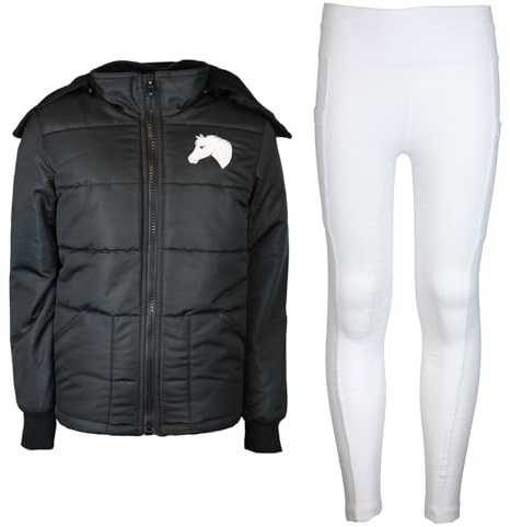 MS-Trachten Reitset Kinder Reitjacke Mia Schwarz mit Reitleggings Weiß (134/140)