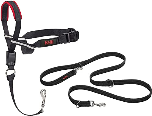 Halti Optifit Halfter und Trainingsleine Kombipack, Stop Dog Pulling on Walks with Halti, inklusive großem Halti Optifit Halfter und Doppelendleine, 14325W, schwarz