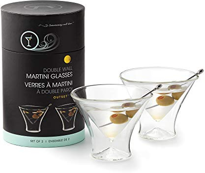 Outset Double Wall Glasses, Martini Glasses, Set of 2, Borosilicate Glassware