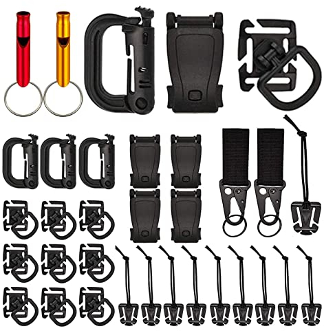 Zuzer 33pcs Molle Accesorios para Mochila,Molle Accesorios Mochila Chaleco Molle Llavero Táctico Engranaje Clip Molle Accesorios Attachments for Tactical Backpack Vest Belt