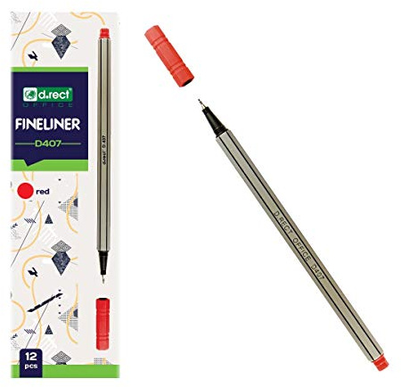 D.RECT Fineliner Set Rot 12 Stück - Feinschreiber mit 0,4 mm Spitze für Täglicher Schreib- und Schulbedarf