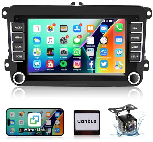 Hodozzy Android Autoradio für VW Golf 5 Golf 6 Polo Skoda Seat,7 Zoll Touchscreen Bildschirm Navi WiFi Bluetooth FM RDS AUX/USB Mirrorlink Multimedia-Radio für VW Rückfahrkamera