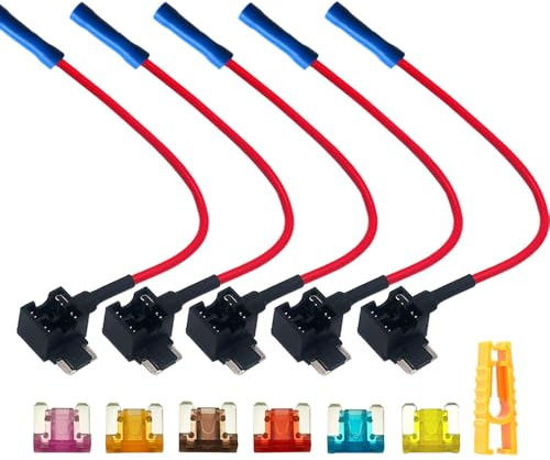 QitinDasen 5Pcs Premium 12V / 24V ACN Low-Profile Add-a-Circuit Sicherungshalter, Klinge Sicherungshalter, KFZ Sicherung Tap, Flachsicherungsadapter mit 6Pcs Mikro Blade Sicherung