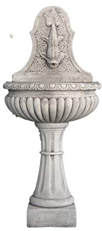 Fontaine murale en béton classique poisson 60 x 35 x 131 cm. - Fontaine de jardin décorative romaine style jardin anglais.