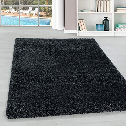Hochflor Teppich Wohnzimmer Einfarbig Schlafzimmer Esszimmer Flur Läufer Unicolor & Einfarbig Weich & Flauschig Langflor Pflegeleicht Rechteckig Teppich in Farbe: Anthrazit, Grösse: 160 x 230 cm