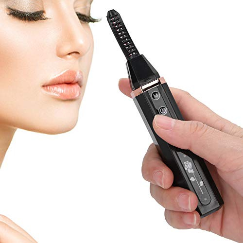 Beheizter Wimpernzange, USB Professioneller elektrischer Wimpernzange mit Kamm 3 Temperaturgetriebe Tragbares langlebiges Wimpernzangenwerkzeug(schwarz)