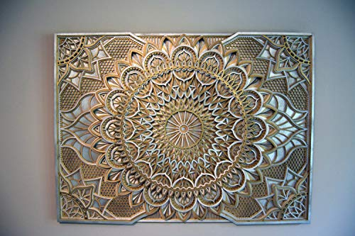 BHDecor Holz Mandala Wohnung Dekor Elegante Hauswandkunst Farbige Küche Hängende Chakra Spirituelle Yoga Meditation (78x58cm, Silver/Gold)