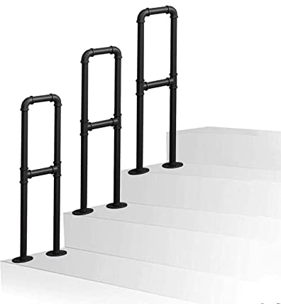 SXBHDM Garden Stair Railing Handrail Black Hand Railings for Outdoor Steps Support bar, Terrace Decking Balustrade for Indoor Outdoor Transitional Handrail Picket, 1 pcs (Size : 90cm(2.9ft))