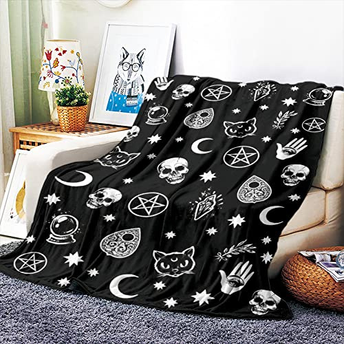 VOZMIO Black Witch Skull Moon Divination Hochwertige Warme Weiche Flanell Plüsch Auf Der Schlafsofa Decke Geeignet Für Klimaanlage Decke Nap Decke (150x200cm (60x80in))