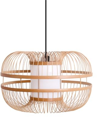B·LED BARCELONA LED BarcelonaLED Japanische Bambus-Deckenleuchte, geflochten, Nordischer Stil, zentraler Diffusor, Weiß, mit Lampenfassung, Schwarz, E27 für Wohnzimmer, Küche, Ø 40 cm