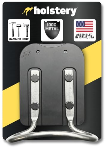 Holstery HammerMaster Pro | Hammerhalterschlaufe – Clip-On-Werkzeuggürtelholster hält Hammer, Beil oder Schlägel – komplett aus Metall, schwarz