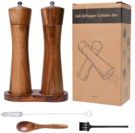 2 Stück Pfeffermühlen Set aus Gutem Holz, Salz und Pfeffermühlen Set, 21 cm Länge, ermöglicht die Einstellung der Mahlstärke des Pfefferpulvers, Gewürzmühle mit Edelstahlkern