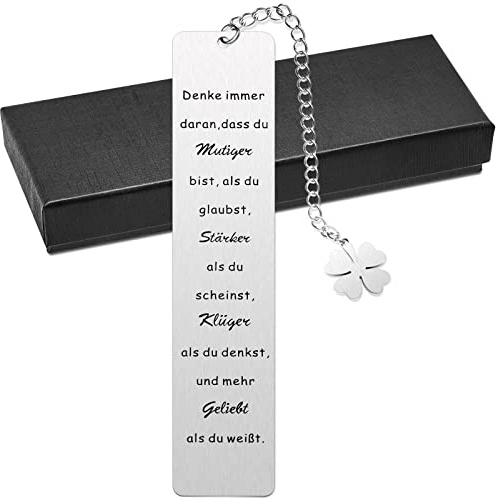 Tenare Inspirierendes Lesezeichen Geschenk mit Geschenkbox Edelstahl Motivierendes Lesezeichen Metall Lesezeichen mit Deutsch Spruch für Freunde Tochter Sohn Student Kollegen
