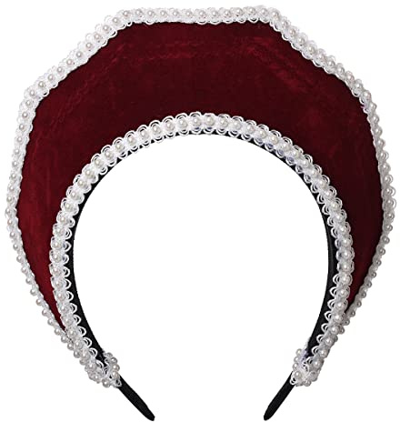 BPURB Renaissance Mittelalter Tudor Queen Kopfschmuck für Damen Anne Boleyn Stirnband Elizabethan Royal Coronet Kapuze Tiara Hut (Weinrot), Einheitsgröße