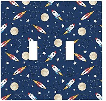 Rocket in Space Printed Toggle Light Switch Cover 2-Gang Electrical Wall Plate Switch Standard Size Outlet Covers-Screws Included 5 '' x 4.9 ''