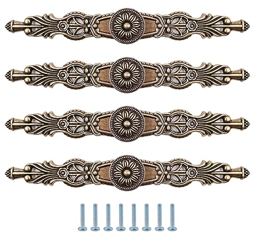 ZONADAH Set of 4 Antique Bronze Vintage Style Pull Handles for Home Furniture, Cupboards, Drawers, Wardrobes, 35mm x 35mm x 23mm, Zinc Alloy, Rustproof