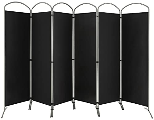 COSTWAY 331 x 188cm Raumteiler Trennwand, Paravent klappbar und abnehmbar, Sichtschutz 6 teilig, Room Divider Innen, aus Stoff, für mehr Privatsphäre und Flexibilität (Schwarz)