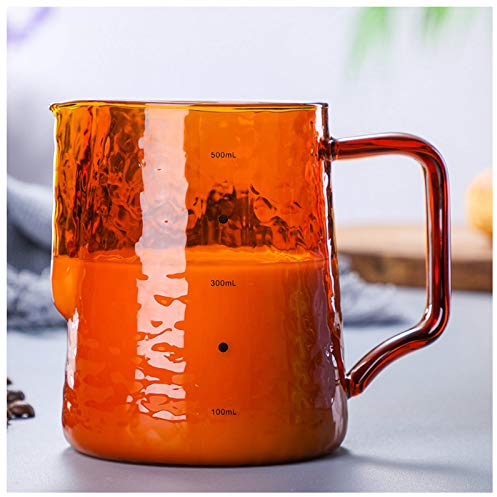 LSSEDA Creamer Jug,Churn Jug,Milk Froth Cup With Pointed Mouth Coffee Frothing Cup Mocha Latte Glass Large-capacity Household Milk Jug High Temperature Resistant 500ml(Color:Blue) (Color : Orange)