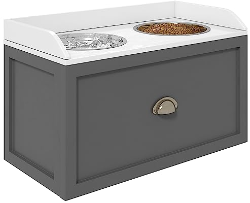 PawHut Stainless Steel Raised Dog Bowls, Double Dog Food and Water Bowl w/ 21L Storage Drawer, for Large Dogs - Grey