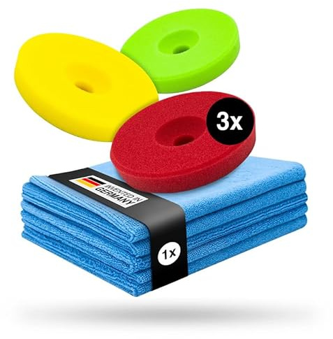 Liquid Elements Centriforce V2 Polierpads 150mm +Tuch, 3 Stärken á 3 Stück | Set, Heavy, Medium & Finish Cut, Polierschwamm, speziell entwickelte Fräsung, optimierte Ergebnisse, Auto Polieraufsatz
