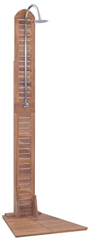 ARKEM Doccia da Giardino,con Pedana e Soffione, Rustico - Doccia da Esterno, per Piscina, Campeggio,Doccia da Giardino in Legno Massello di Teak 70x75x204cm