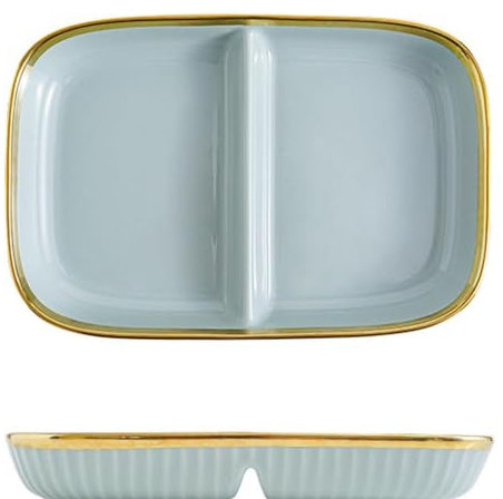 JTBDWOSK Geteilte Menüteller aus Keramik, Dessertteller Snackteller mit 2 Fächern Porzellan, Diät Teller zur Portionskontrolle, Längen: 9.37 inch,B