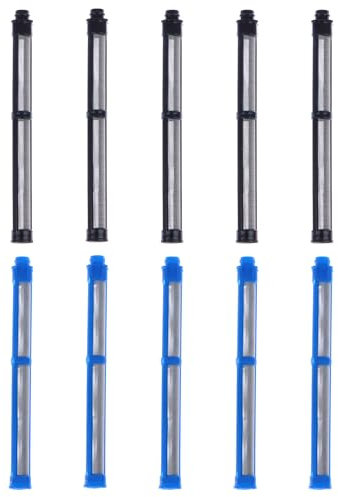 10Pcs Airless Spray Gun Filter Stainless Steel 60 Mesh / 100 Mesh Grid Replacement High Pressure Spraying Accessories Push on Type (Black+Blue)