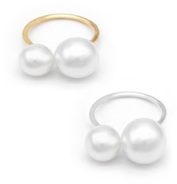 Kprusoian 2Pcs Double Pearls Rings for Women,Vintage Large Pearl Rings Adjustable Dainty Pearls Finger Rings Minimalist Jewelry Gifts (StyleA)