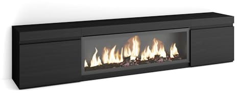 Skraut Home | Mueble TV | Televisión | Muebles de salón, almacenaje | 210 | para TV hasta 80 | Chimenea eléctrica XXL | Estilo Moderno | Negro