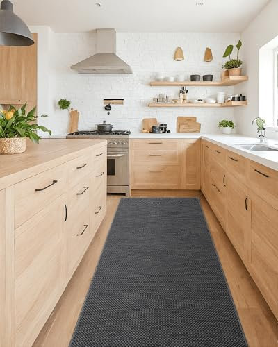 Color&Geometry Alfombras de Cocina Antideslizantes Lavables 61x183cm, Alfombras Delgadas Tejidas de Cocina de 4mm, Alfombra de Suelo Absorbentes para Delante del Fregadero, Pasillo, Gris