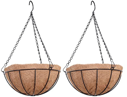 hifrom Blomkrukor för upphängning, blomampel, utomhuskorgar med kedja, kokos stor liter volym (2 x kokosskålar 25 cm)